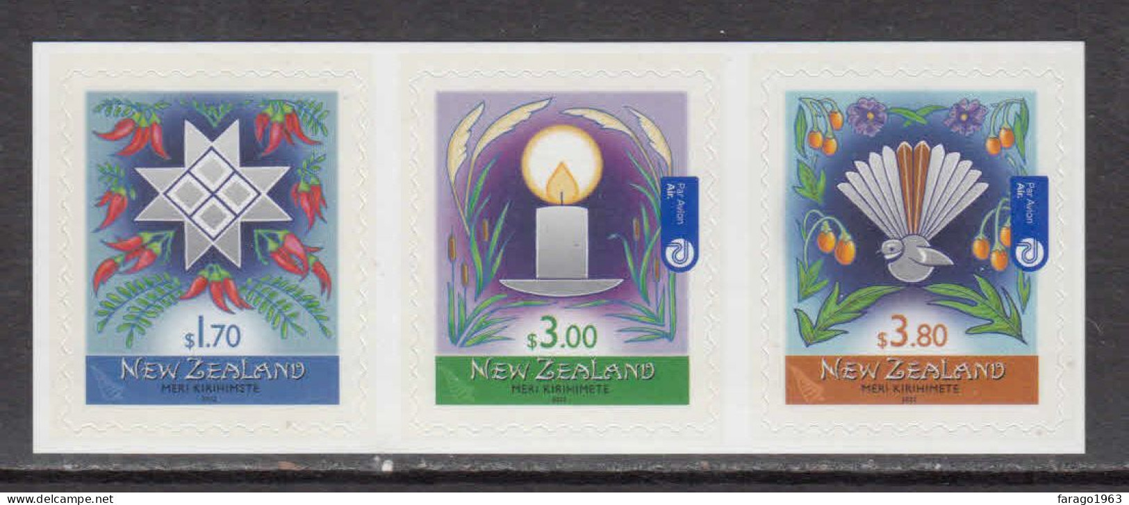 2022 New Zealand Christmas Self Adhesives Complete Strip Of 3 MNH @ BELOW FACE VALUE - Neufs