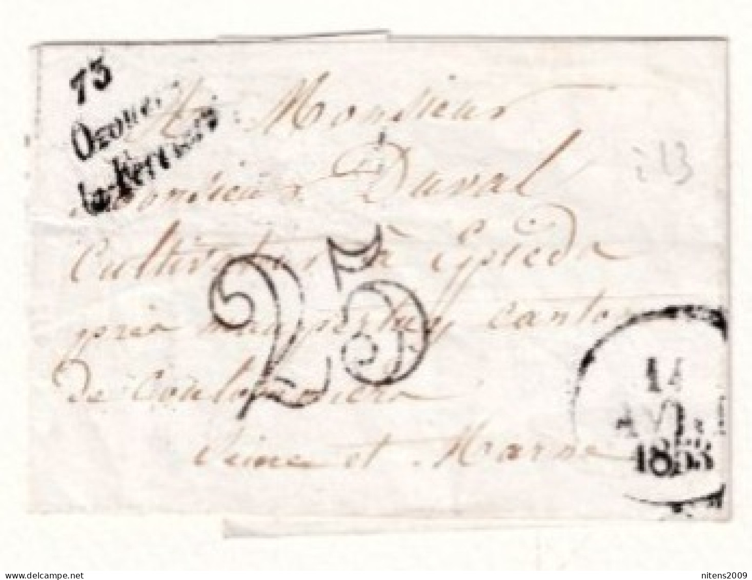 PETITE LETTRE OZOUERE LA FERRIERE CURSIVE 73 POUR COULOMMIERS TAXE 25 CENTIMES 14 AVRIL 1853 SUP - 1849-1876: Classic Period