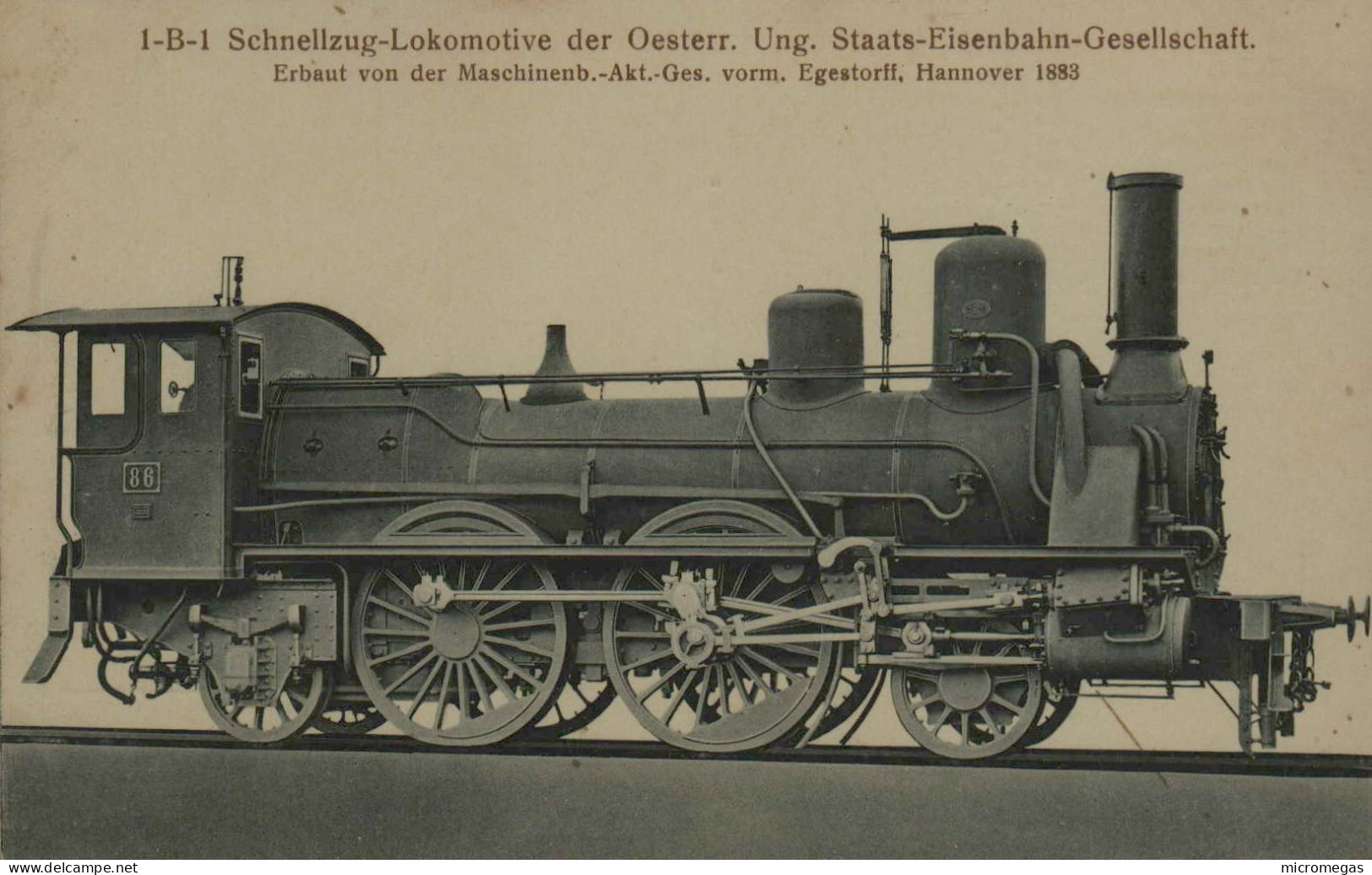 1-B-1 Schnellzug-Lokomotive Der Oesterr. Ung. Staats-Eisenbahn-Gesellschaft - Egerstorff, Hannover 1883 - Trenes