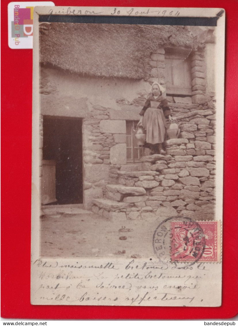 Carte Photo QUIBERON JEUNE FEMME Maison Escalier à SERGENT Noisy Le Sec Texte En Rapport Avec La Photo 1904 - Quiberon