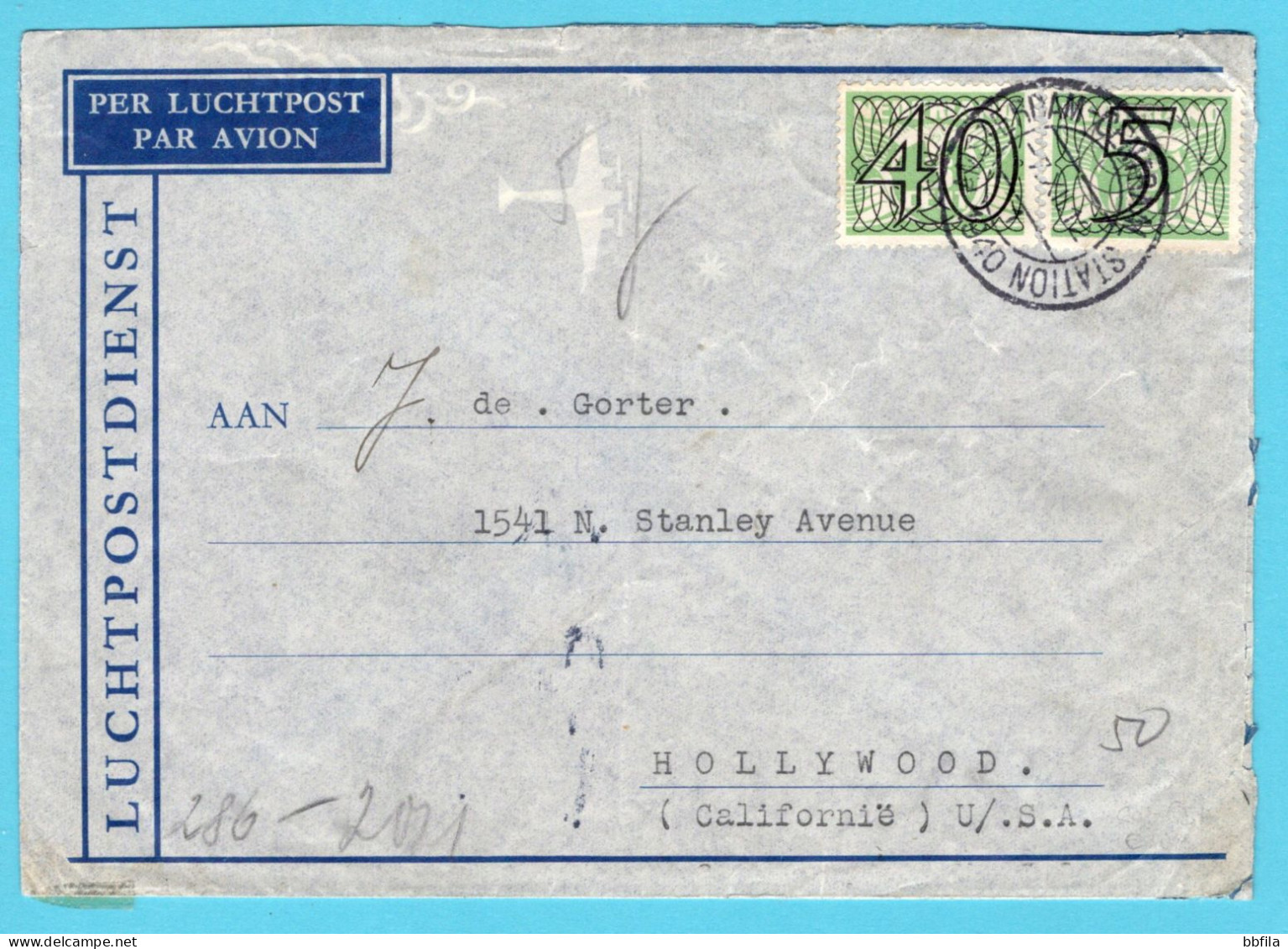 NEDERLAND Luchtpost Censuur Brief 1940 Amsterdam Naar Hollywood, USA - Storia Postale