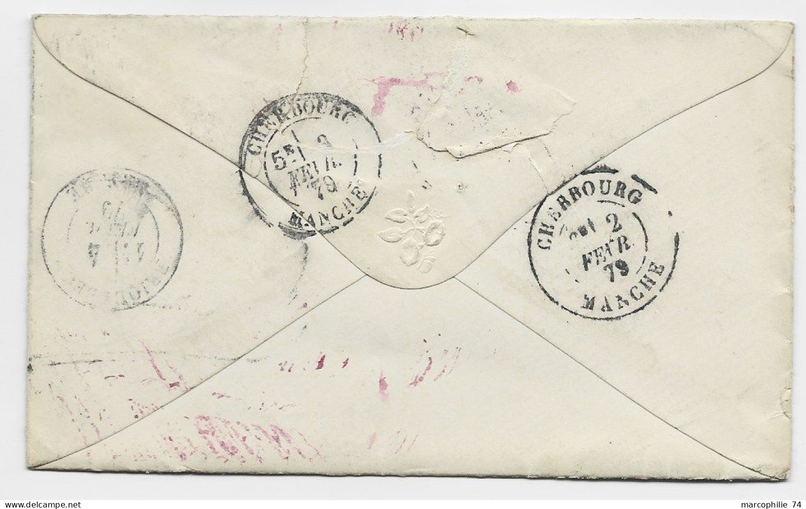 FRANCE SAGE 15C LETTRE TYPE 17 MATHA 1 FEVR 1879 ADRESSEE JULIEN VIAUD PIERRE LOTI A BORD MOSELLE CHERBOURG REEX MANCHE - 1877-1920: Semi Modern Period