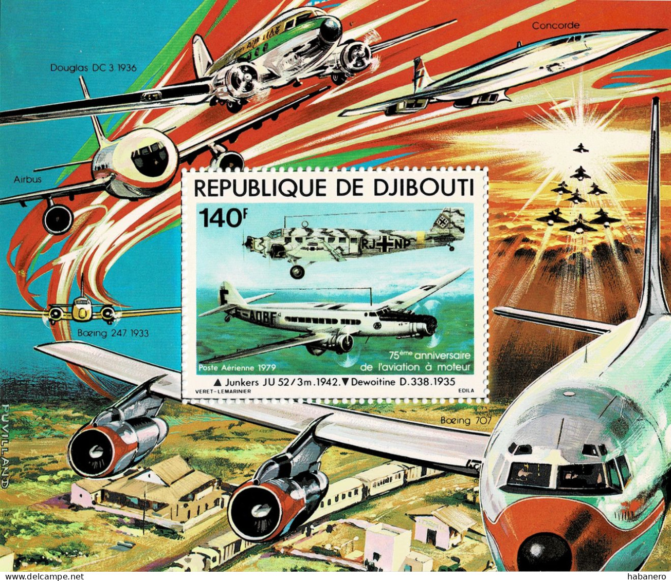 DJIBOUTI 1979 Mi BL 6A 75th ANNIVERSARY OF AIRPLANES MINT MINIATURE SHEET ** - Gibuti (1977-...)