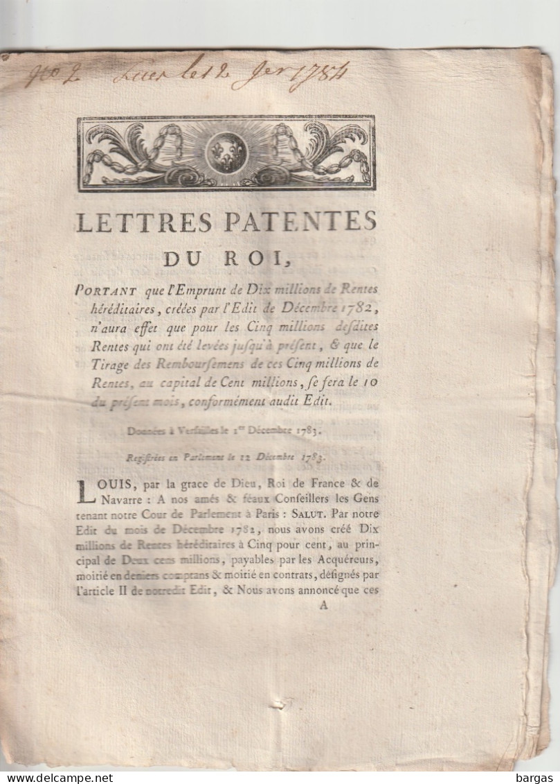 Lettres Patentes Du Roi : Emprunt De 10 Millions ... - Décrets & Lois