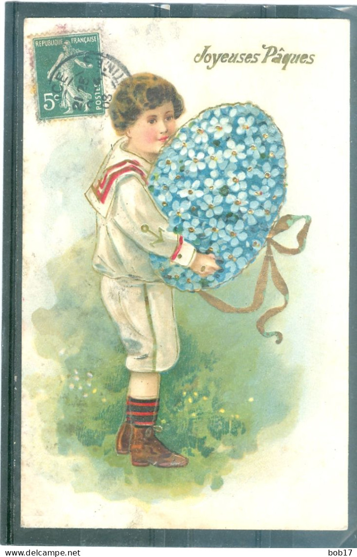 2 Cartes - Relief - Gaufrée - Embossed - Prage - Enfants - Petites Tâches à Gauche - Ostern