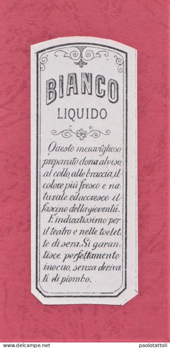 Etiquettes Parfume, Parfume Label, Etichette Profumeria Pietro Bortolotti- Bianco Liquido. 79x 31mm- - Etiquettes