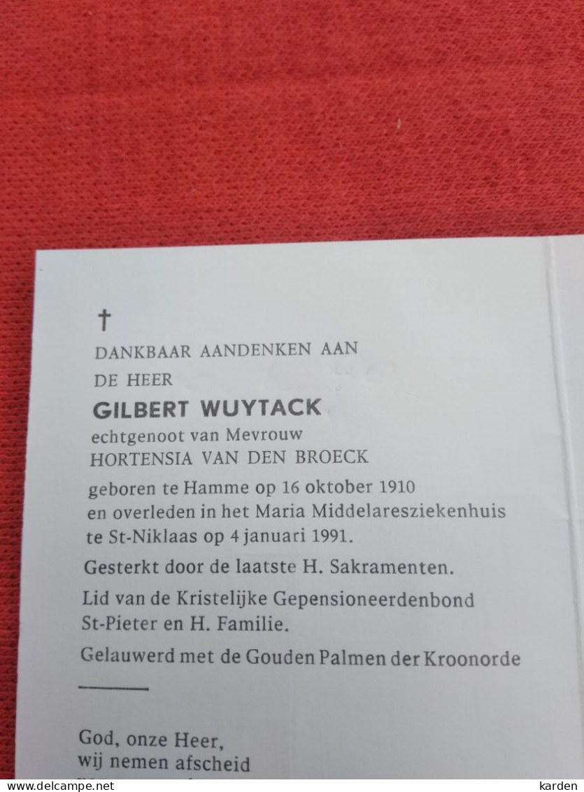 Doodsprentje Gilbert Wuytack / Hamme 16/10/1910 Sint Niklaas 4/1/1991 ( Hortensia Van Den Broeck ) - Religion & Esotericism