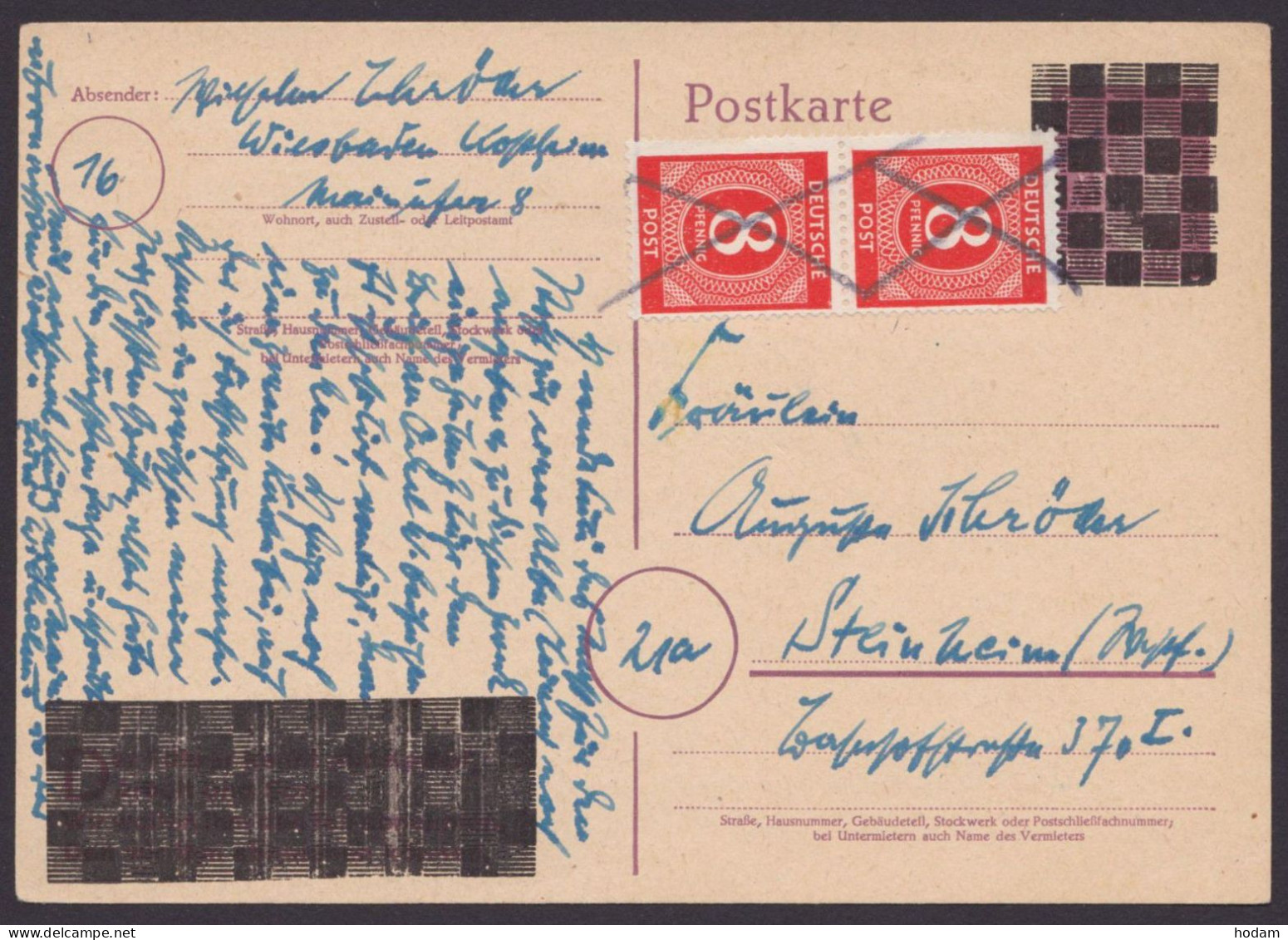 GS: DR P 314 II, O, Schachbrettüberdruck, Bedarf Mit Zusatzfrankatur, 18.4.47, Handschr. Entwertung - Emissions Générales