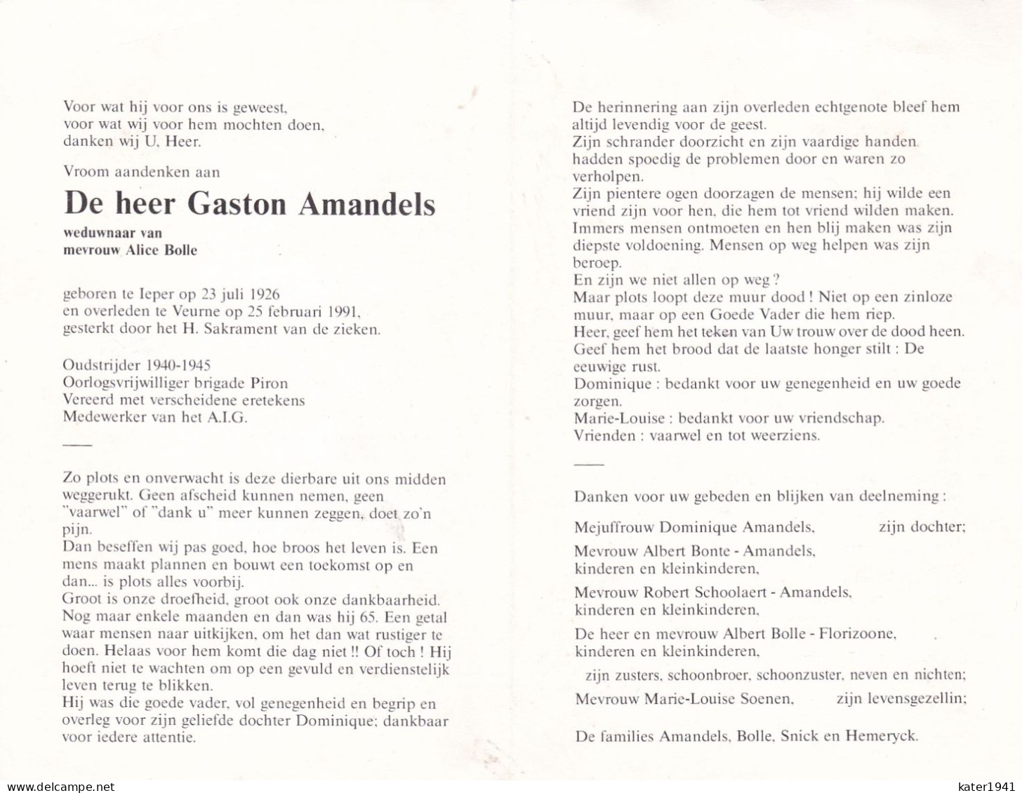 Bidprentjes Brigade Piron -  2 Stuks  Carlier Achille  En Amandels Gaston . Beiden ° Ieper - Religion & Esotérisme