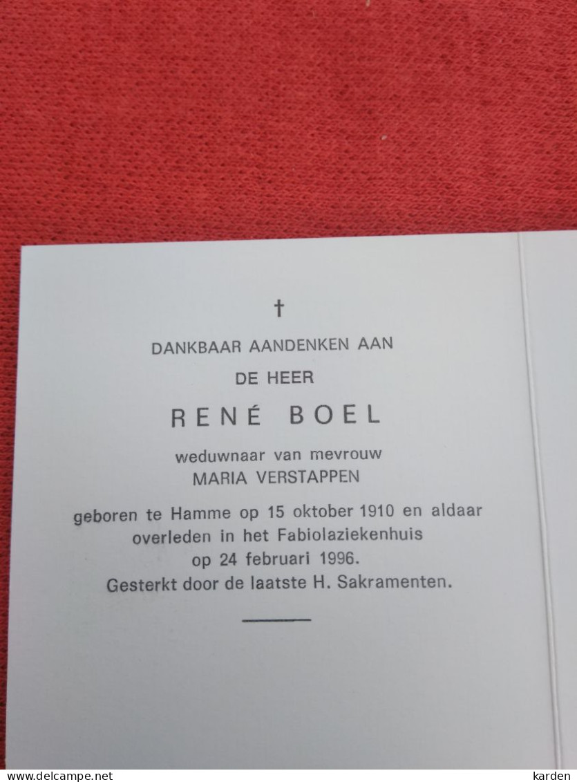 Doodsprentje René Boel / Hamme 15/10/1910 - 24/2/1996 ( Maria Verstappen ) - Godsdienst & Esoterisme