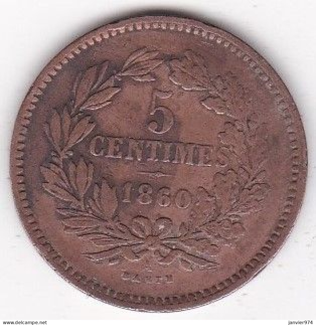 Luxembourg 5 Centimes 1860 A Paris, Ancre Main. Guillaume III. En Bronze KM# 22 - Luxemburg