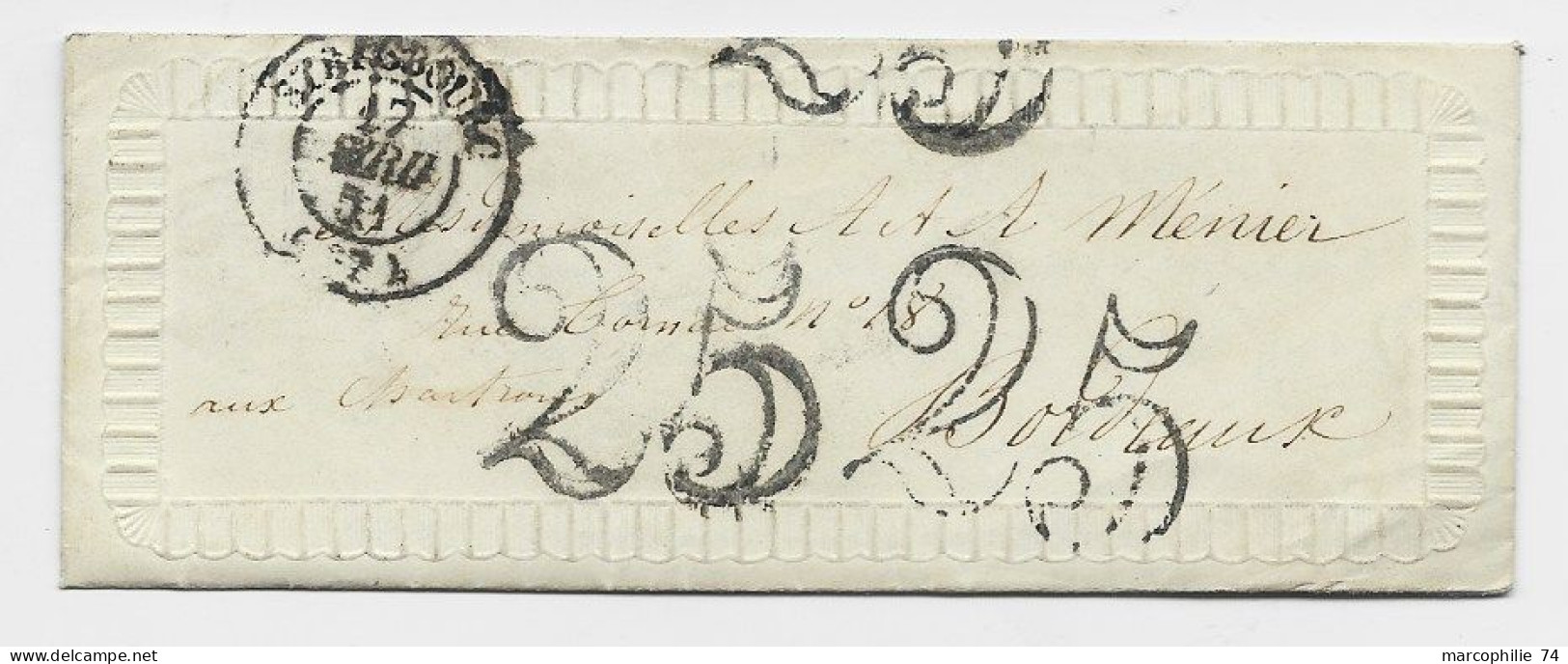 FRANCE STRASBOURG 17 AVRIL 1851 TAXE 25 MIGNONNETTE VALENTINE RARE - 1849-1876: Klassik