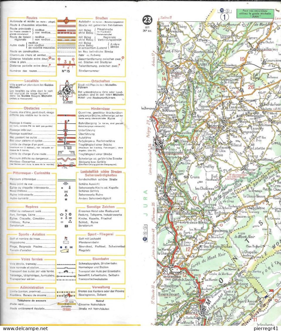 CARTE-ROUTIERE-MICHELIN-N °23-1971-26é Edit--GENEVE-BERNE-PAS De COUPURES-Impri G.Déchaud- TBE - Strassenkarten