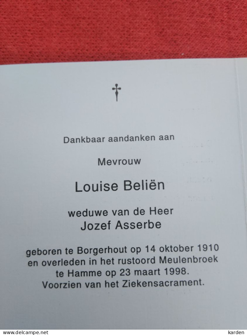 Doodsprentje Louise Beliën / Borgerhout 14/10/1910 Hamme 23/3/1998 ( Jozef Asserbe ) - Religion & Esotérisme