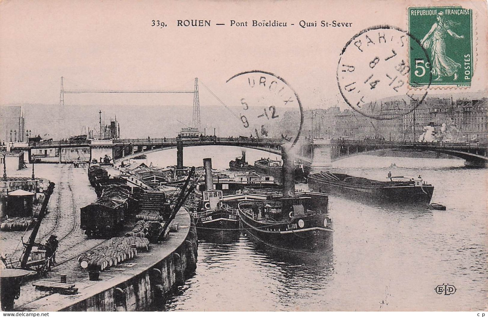 Rouen -  Pont Boieldieu  -  Peniches - Quai Saint Sever - Remorqueur -  CPA °J - Rouen