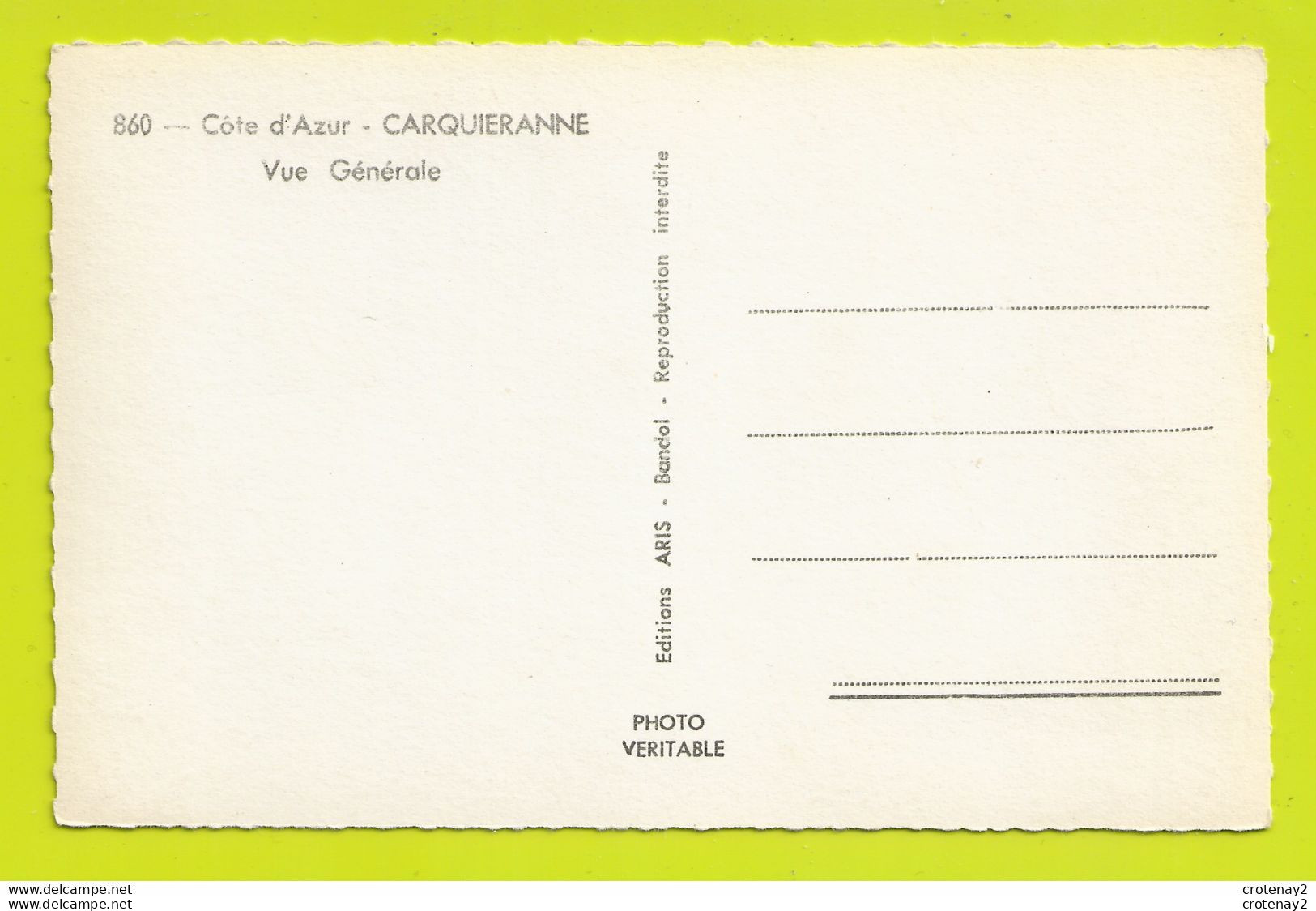 83 CARQUEIRANNE N°860 Vue Générale VOIR DOS - Carqueiranne