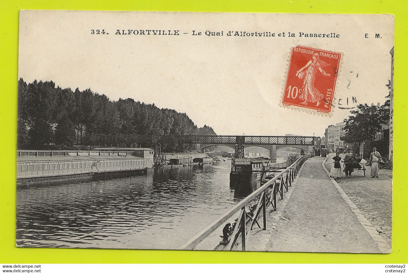 94 ALFORTVILLE N°324 Quai Passerelle Animée école De Natation PUB Menier VOIR ZOOM Personnages Dont Boucher ? VOIR DOS - Alfortville