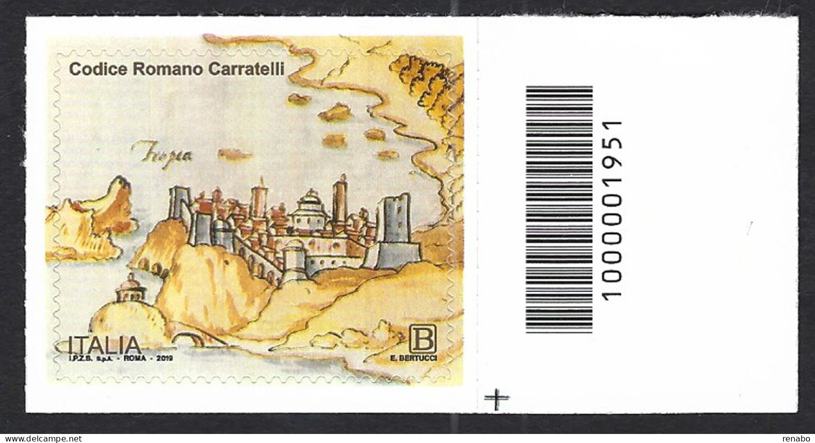 Italia 2019; Codice Romano Carratelli: Francobollo A Barre Inferiori. - Bar Codes