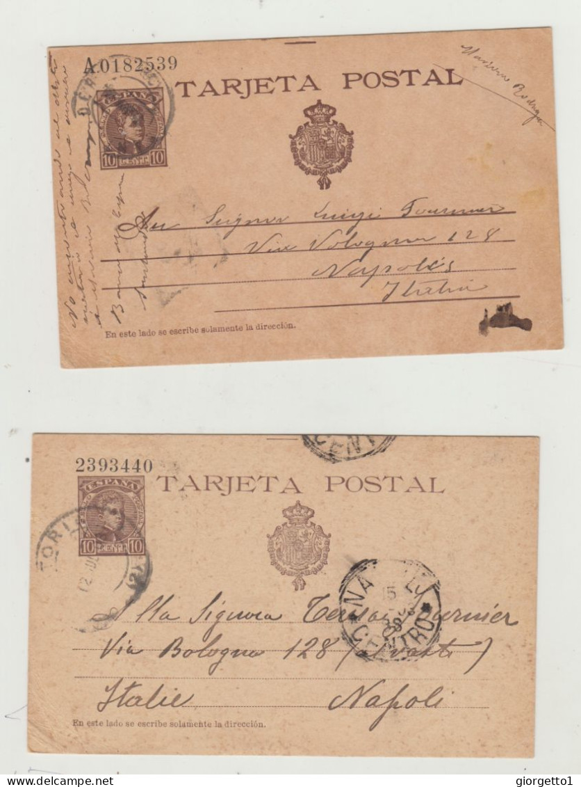 INTERO POSTALE SPAGNALO LOTTO DI 2 CARTOLINE DA 10 CENT DEL 1904 VERSO ITALIA - Marcophilie