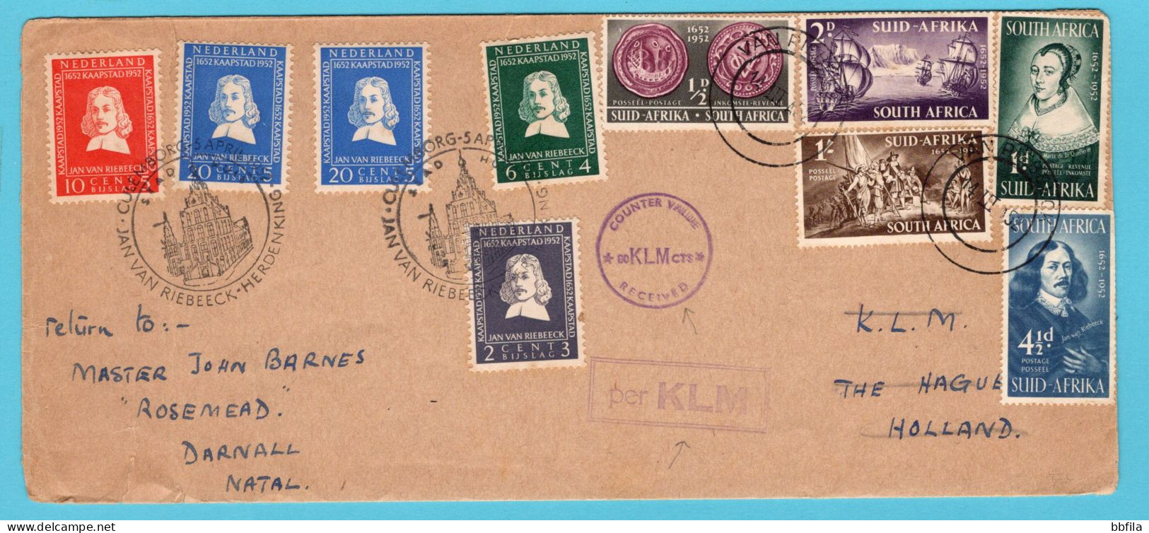 NEDERLAND Van Riebeeck Brief Van Natal Naar Culemborg En Retour Met KLM Stempel - Brieven En Documenten