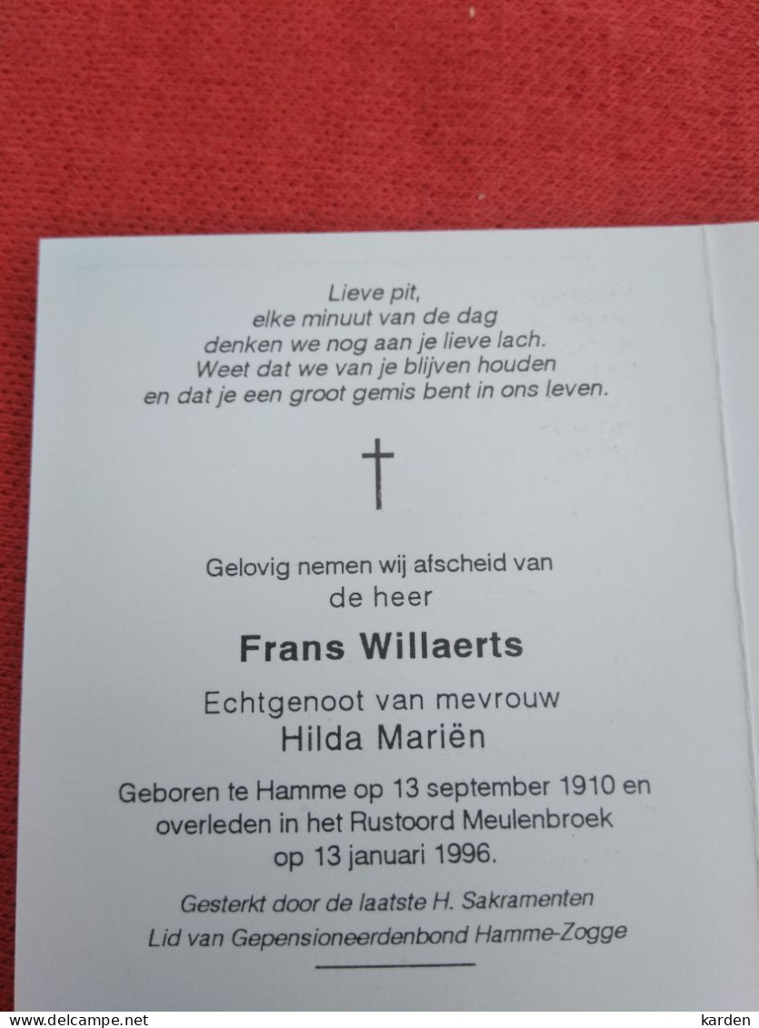 Doodsprentje Frans Willaerts / Hamme 13/9/1910 - 13/1/1996 ( Hilda Mariën ) - Religion & Esotericism