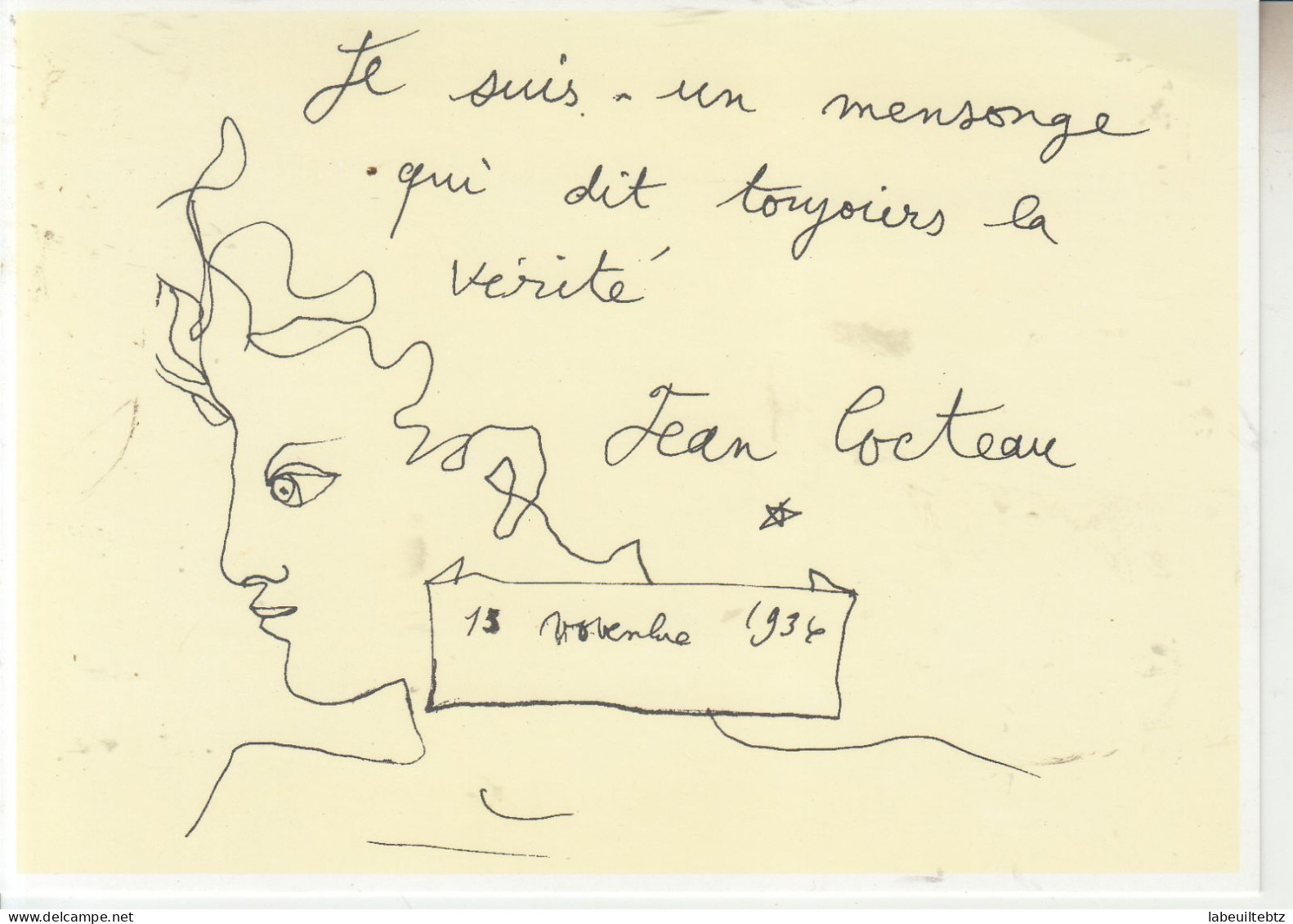 Illustrateur Jan COCTEAU - 2 Cartes - Mensonge Qui Dit La Vérité & Etudes En Tête  PRIX FIXE - Cocteau