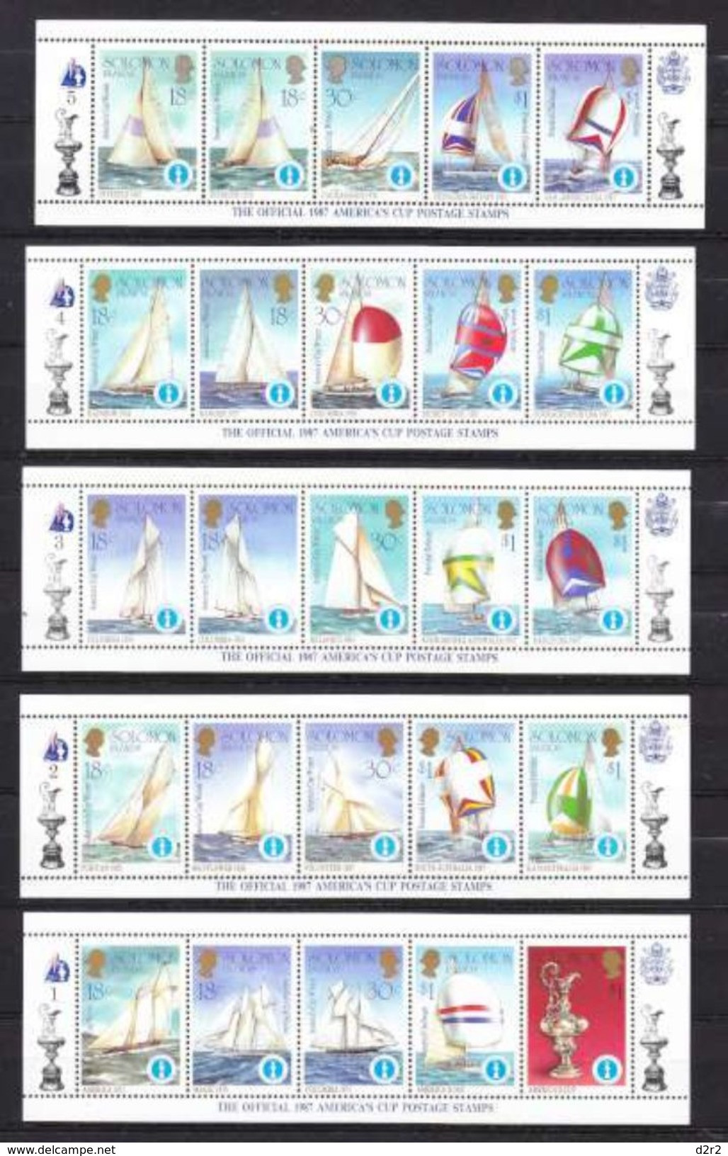 THE OOFFICIAL 1987 AMERCICA'S CUP POSTAGE STAMPS - SERIE DE BLOC FEUILLET NUM 1-10 **- NON CATALOGUE ! - Isole Salomone (1978-...)