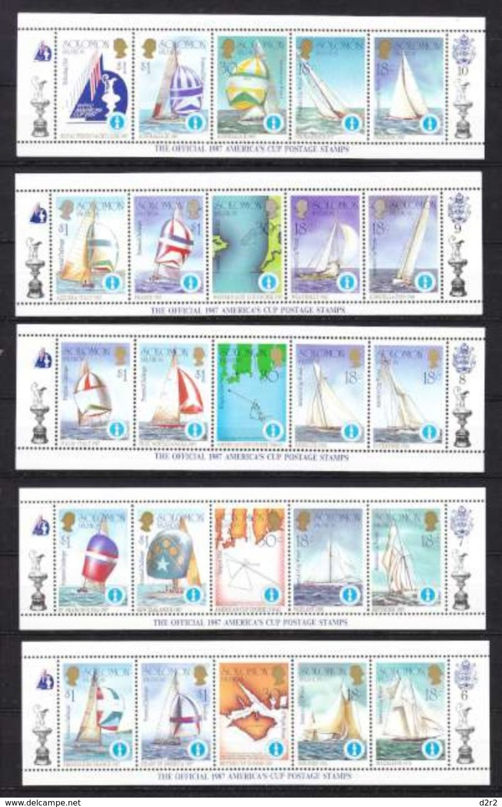 THE OOFFICIAL 1987 AMERCICA'S CUP POSTAGE STAMPS - SERIE DE BLOC FEUILLET NUM 1-10 **- NON CATALOGUE ! - Salomoninseln (Salomonen 1978-...)