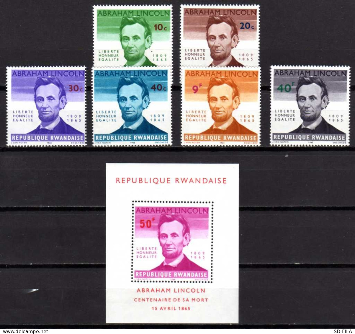 Belgian Congo - Rwanda 1965 N° 92/97 + BL3 MNH Complete Set USA President Abraham Lincoln C6.50Eu - Neufs