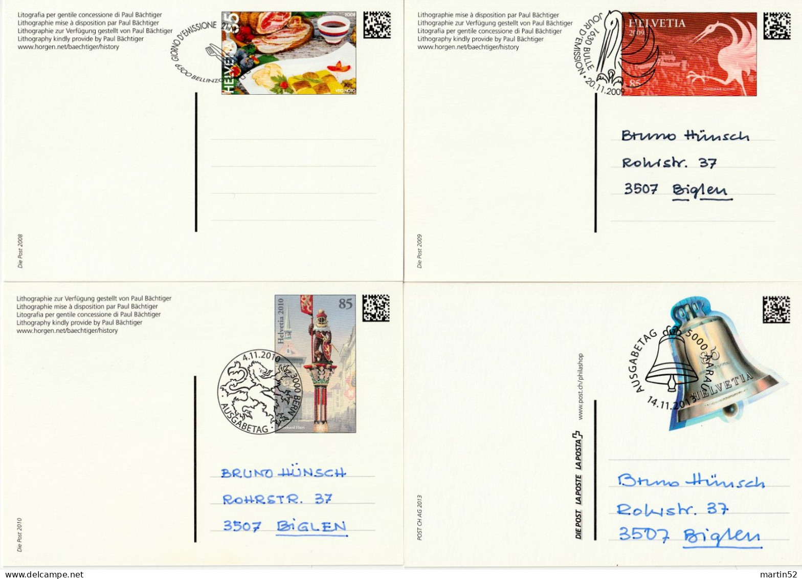 Schweiz Suisse 2008/2013: 4 Bild-PK 4 CPI Entier 4 PPC Stationeries TAG DER BRIEFMARKE - JOURNÉE DU TIMBRE Mit ET-⊙ - Dag Van De Postzegel