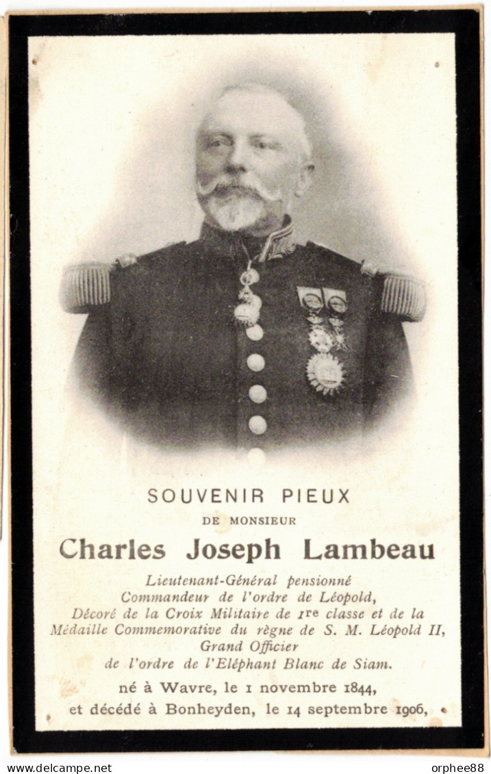 Lambeau Charles Joseph Lieutenant-général Wavre 1844, Bonheyden 1906 Décorations Decoraties - Todesanzeige