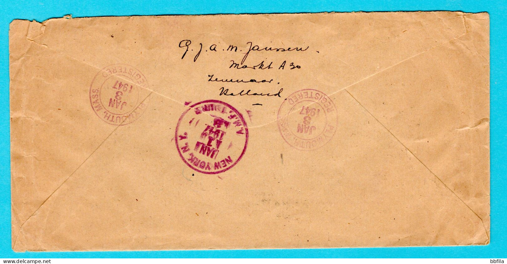 NEDERLAND R Luchtpost Brief 1946 Zevenaar Naar Plymouth, USA - Brieven En Documenten