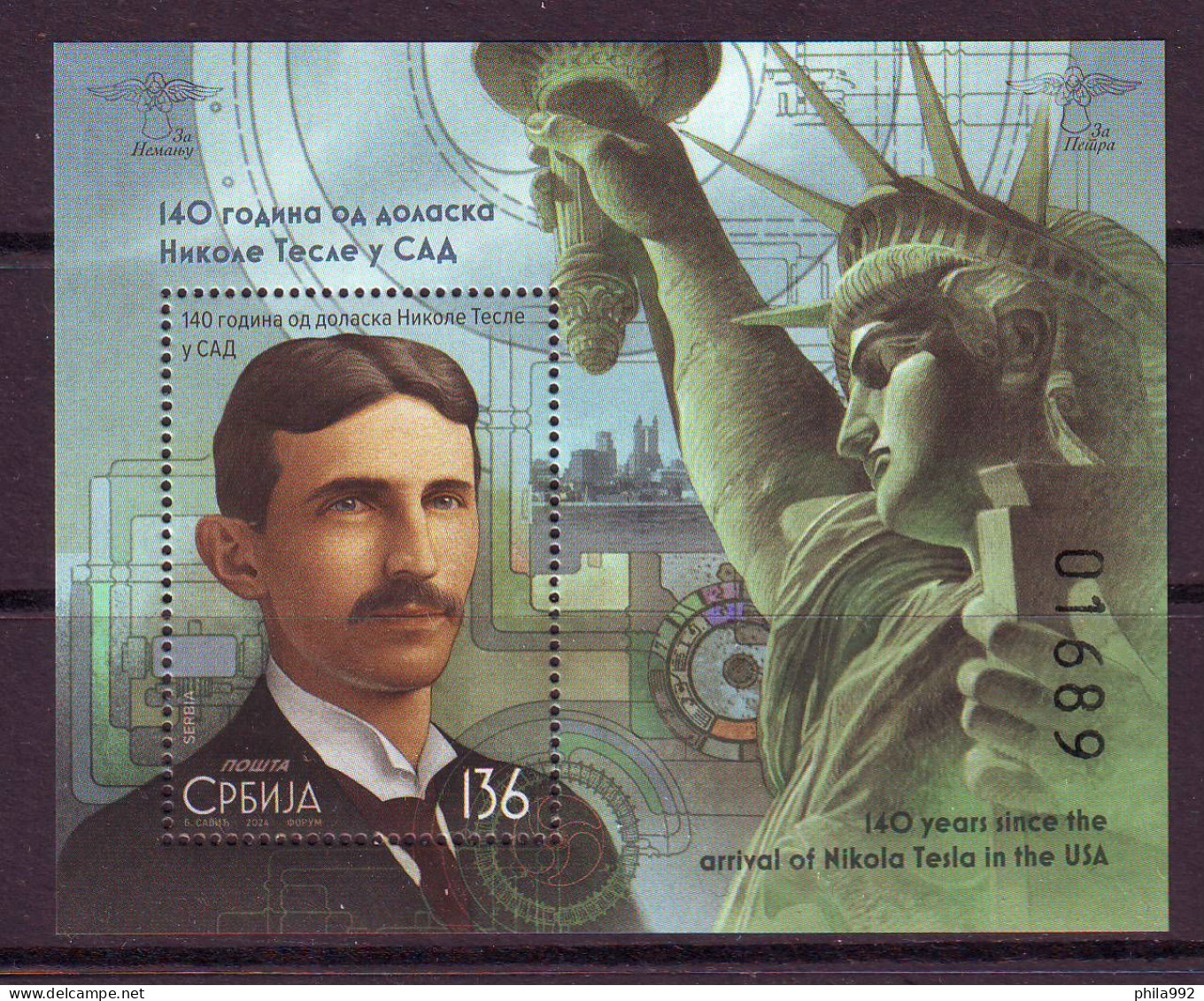 Serbia 2024 140 Years Since The Arrival Of NIKOLA TESLA In The USA Bl. MNH - Serbia