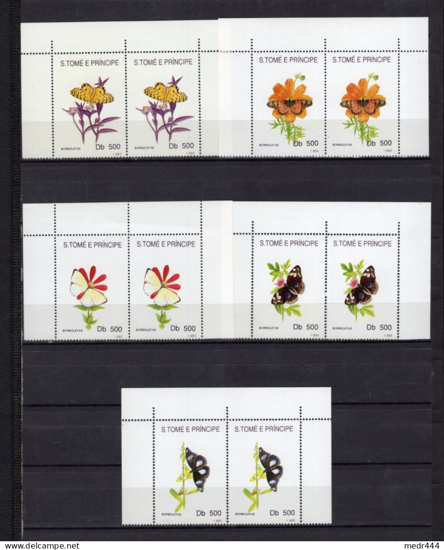 Sao Tome And Principe 1993 - Pollinating Butterflies - Pair Of  Stamps 5v - Complete Set - MNH** - Excellent Quality - Sao Tome And Principe