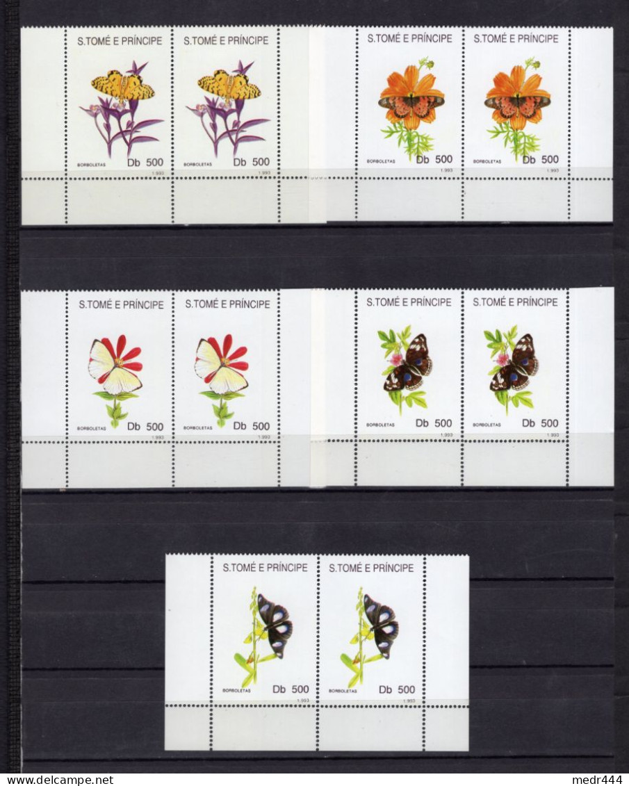 Sao Tome And Principe 1993 - Pollinating Butterflies - Pair Of  Stamps 5v - Complete Set - MNH** - Excellent Quality - Sao Tome Et Principe