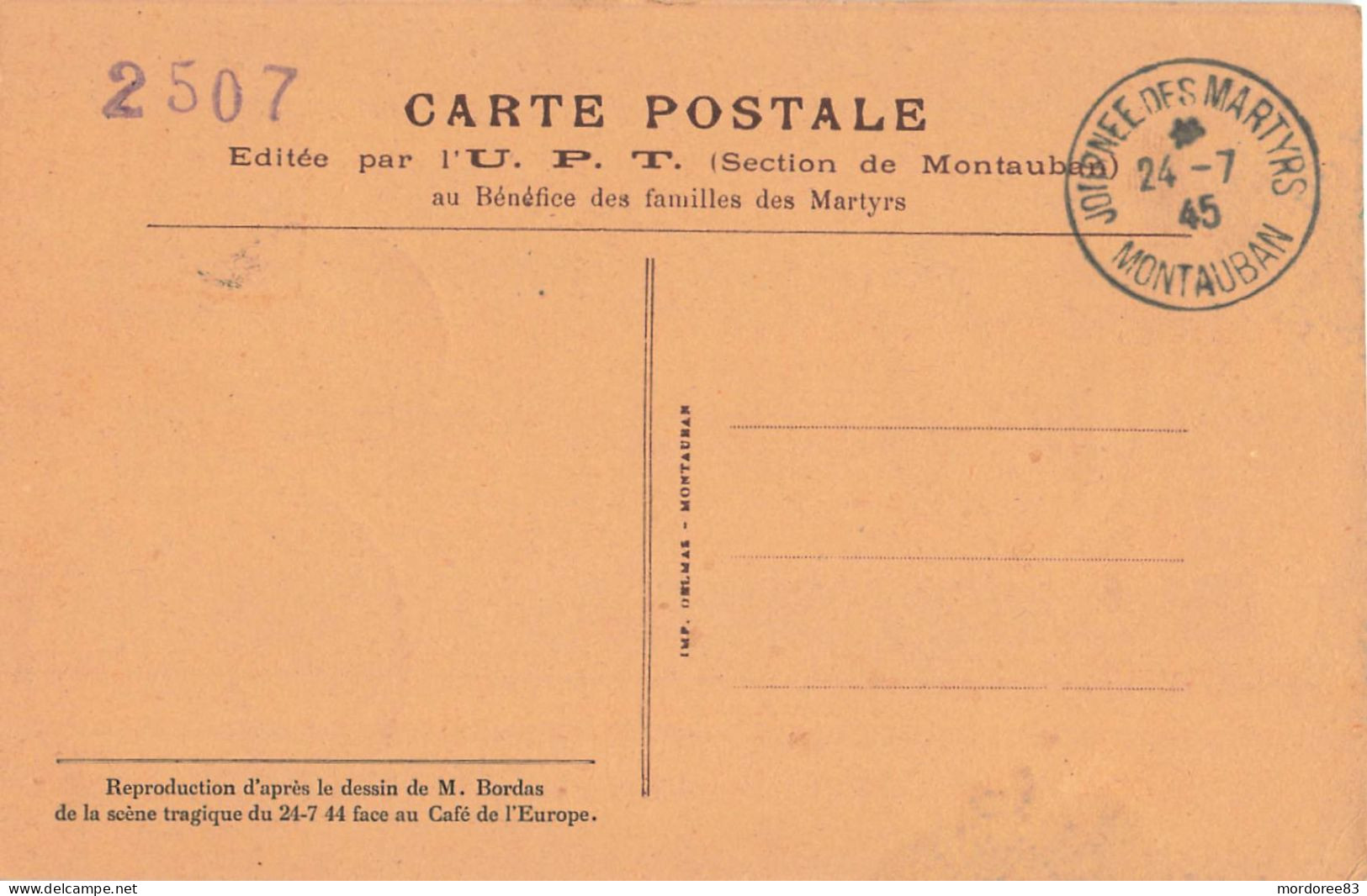 Carte FRANCE Journée Des Martyrs MONTAUBAN 1945 - Cachets Commémoratifs