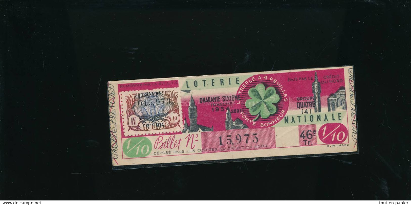 1954 BILLET DE LOTERIE NATIONALE BANQUE CREDIT DU NORD LE TREFLE A QUATRE FEUILLE - Lottery Tickets