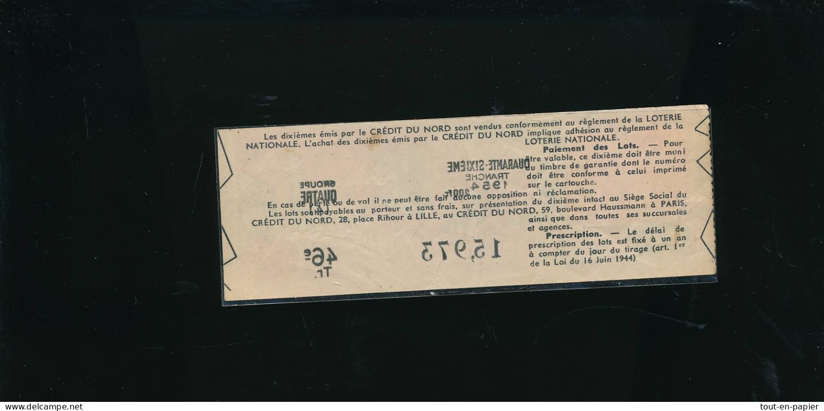 1954 BILLET DE LOTERIE NATIONALE BANQUE CREDIT DU NORD LE TREFLE A QUATRE FEUILLE - Billets De Loterie