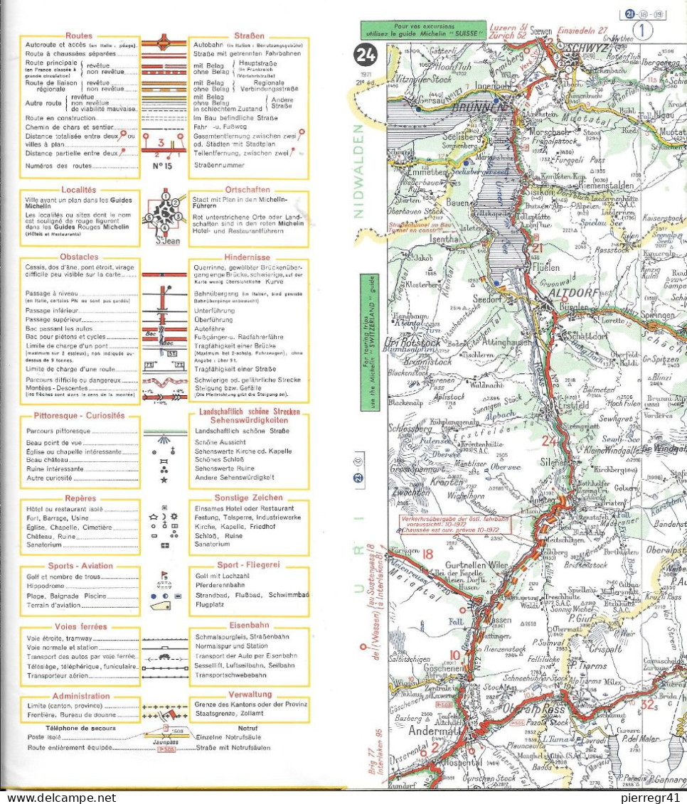 CARTE-ROUTIERE-MICHELIN-N °24-1971-21éd-ANDERMATT-BOLZANO-Imprim Dechaux-PAS De COUPURES- TBE - Roadmaps