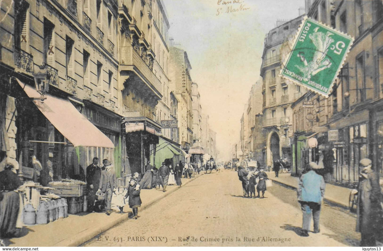 CPA. [75] > PARIS > N° E. V. 653 - Rue De Crimée , Prise De La Rue D'Allemagne - Animée - (XIXe Arrt.) - 1909 - TBE - Distrito: 19