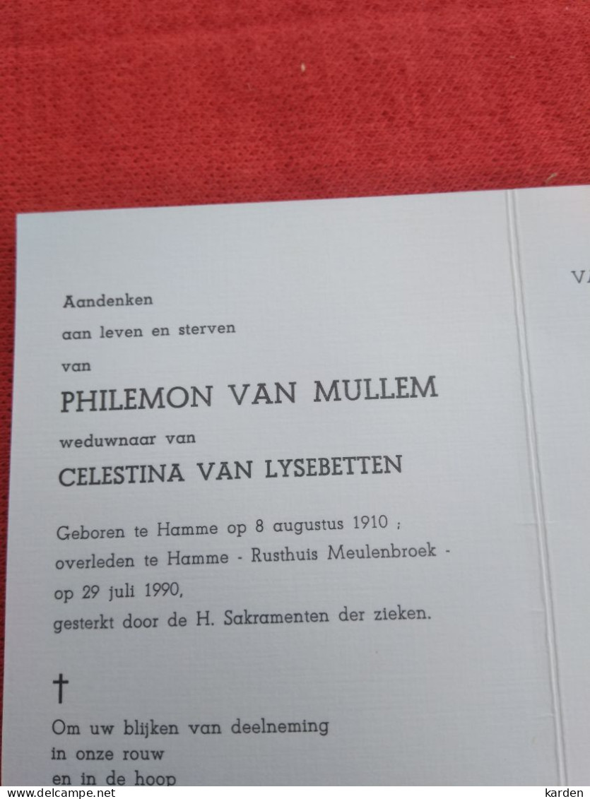 Doodsprentje Philemon Van Mullem / Hamme 8/8/1910 - 29/7/1990 ( Celestina Van Lysebetten ) - Religion &  Esoterik