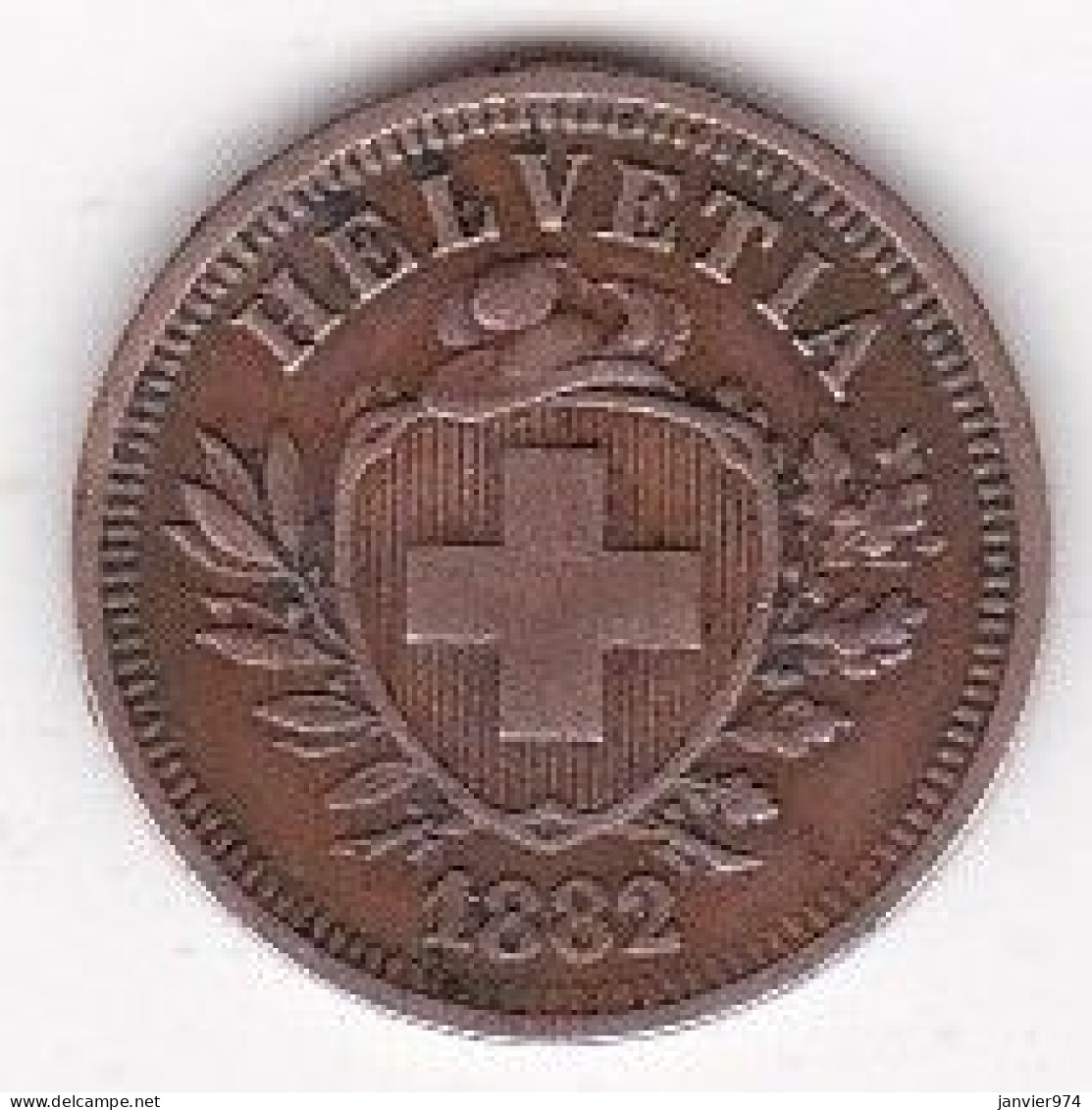 Suisse 1 Rappen 1882  B, En Bronze , KM# 3 . Rare - 1 Rappen