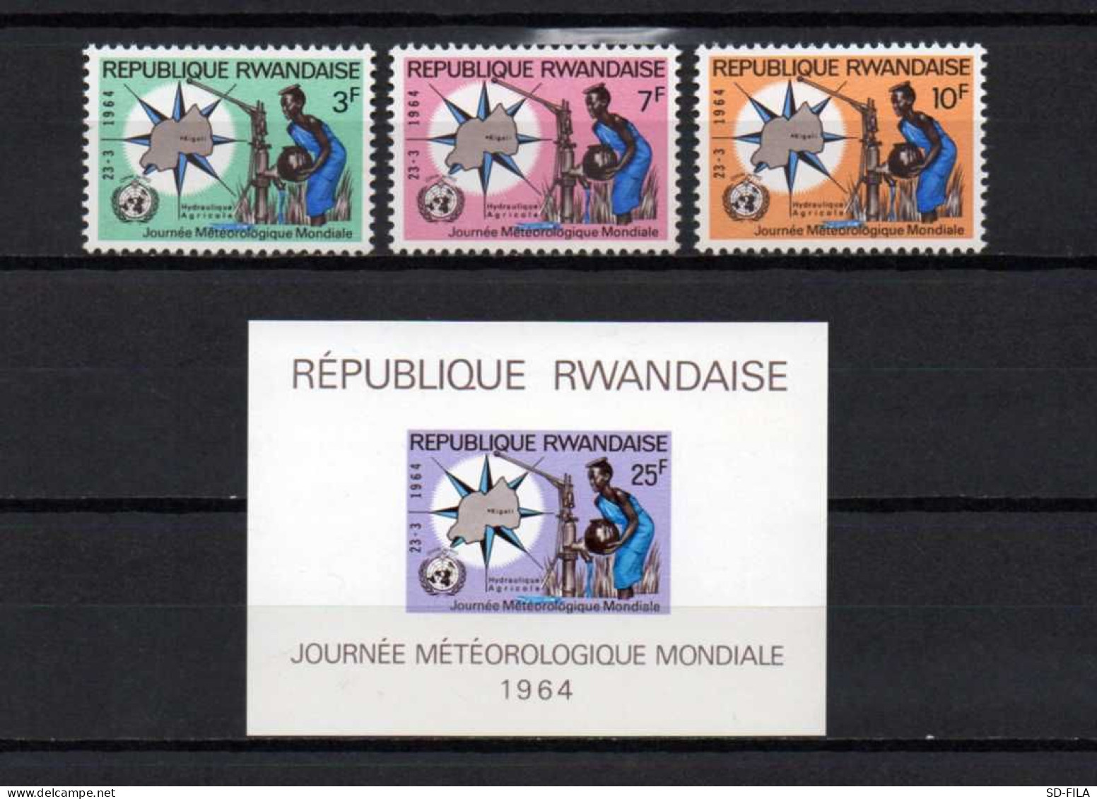 Belgian Congo - Rwanda 1964 N° 67/69 + BL1 MNH Complete Set Meteorology -  Météo - Weerkunde  C10.00Eu - Ongebruikt