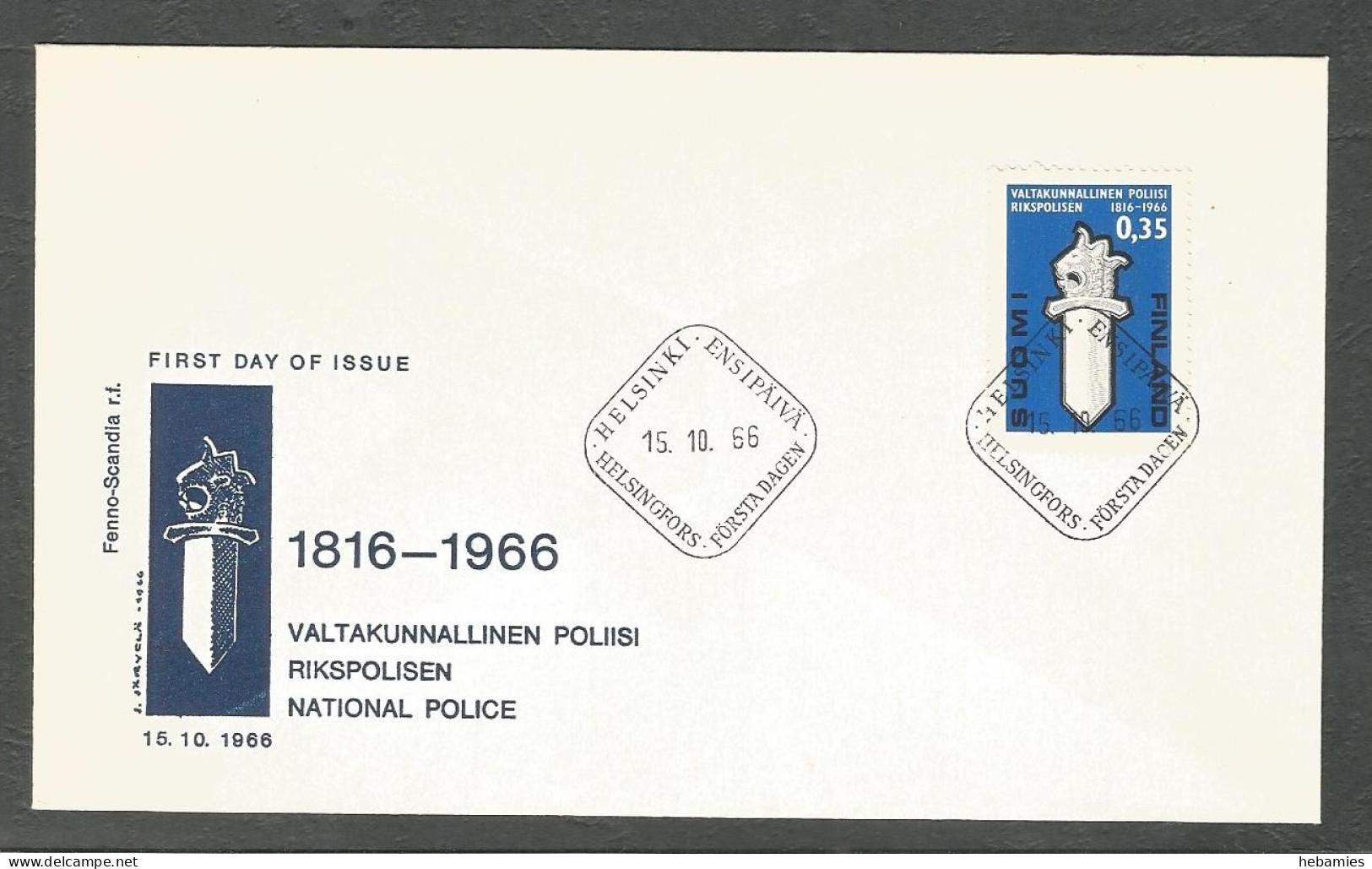 NATIONAL POLICE 150 Years - 1966 - FINLAND - FDC - - Politie En Rijkswacht