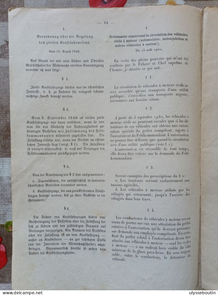 39/45 Verordnungsblatt Des Militärsbefehlshaber In Frankreich. Journal Officiel Du 27 Août 1940 - Documents