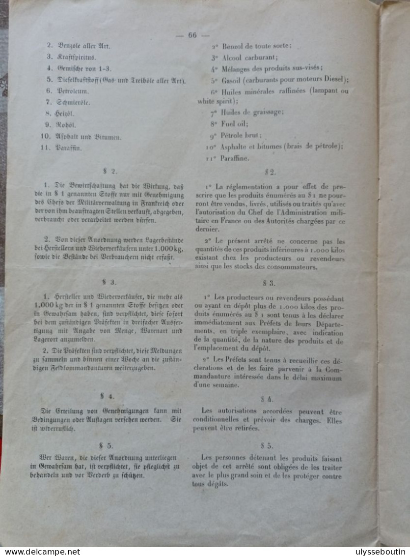 39/45 Verordnungsblatt Des Militärsbefehlshaber In Frankreich. Journal Officiel Du 27 Août 1940 - Documentos