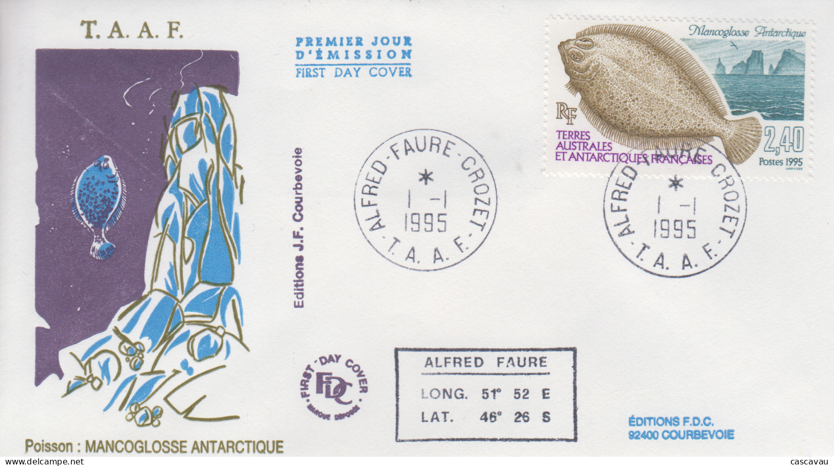 Enveloppe  FDC  1er  Jour    T.A.A.F    Poisson  :  Mancoglosse  Antarctique    1995 - FDC