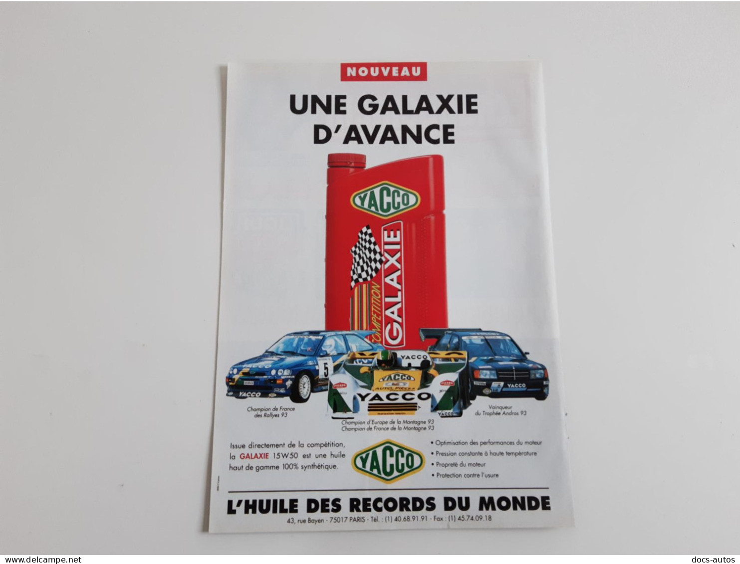 Publicité De Presse Automobile Huile Yacco Galaxie 15W50 - Autres & Non Classés