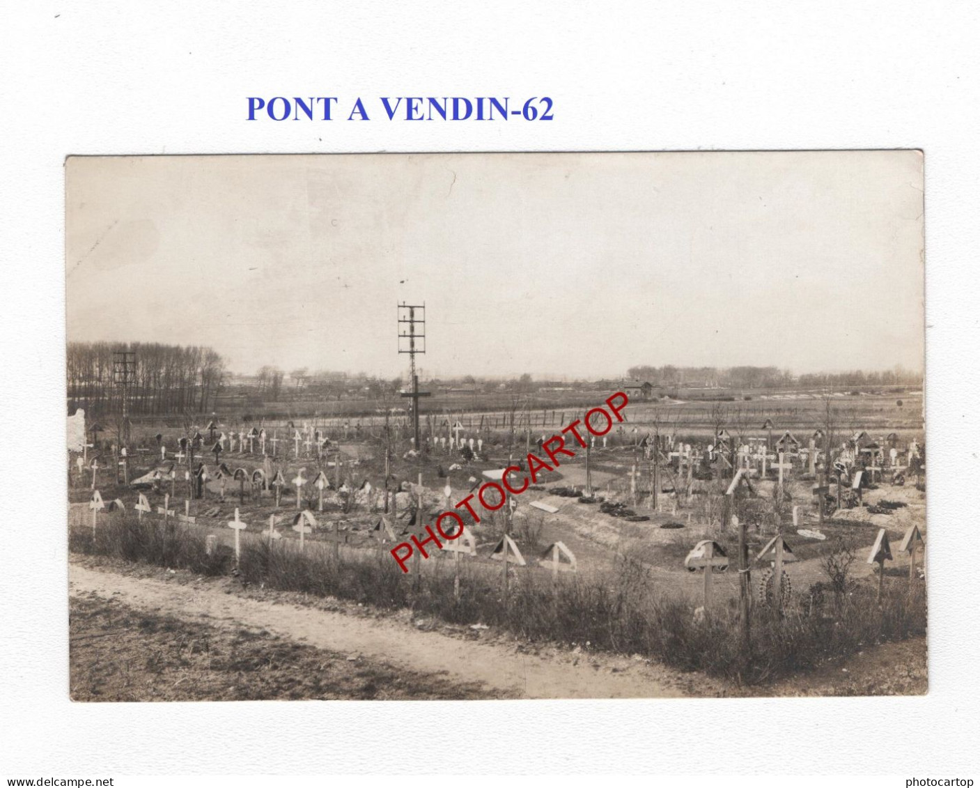 PONT A VENDIN-62-Cimetiere-Tombes-CARTE PHOTO Allemande-GUERRE 14-18-1 WK-MILITARIA- - Oorlogsbegraafplaatsen