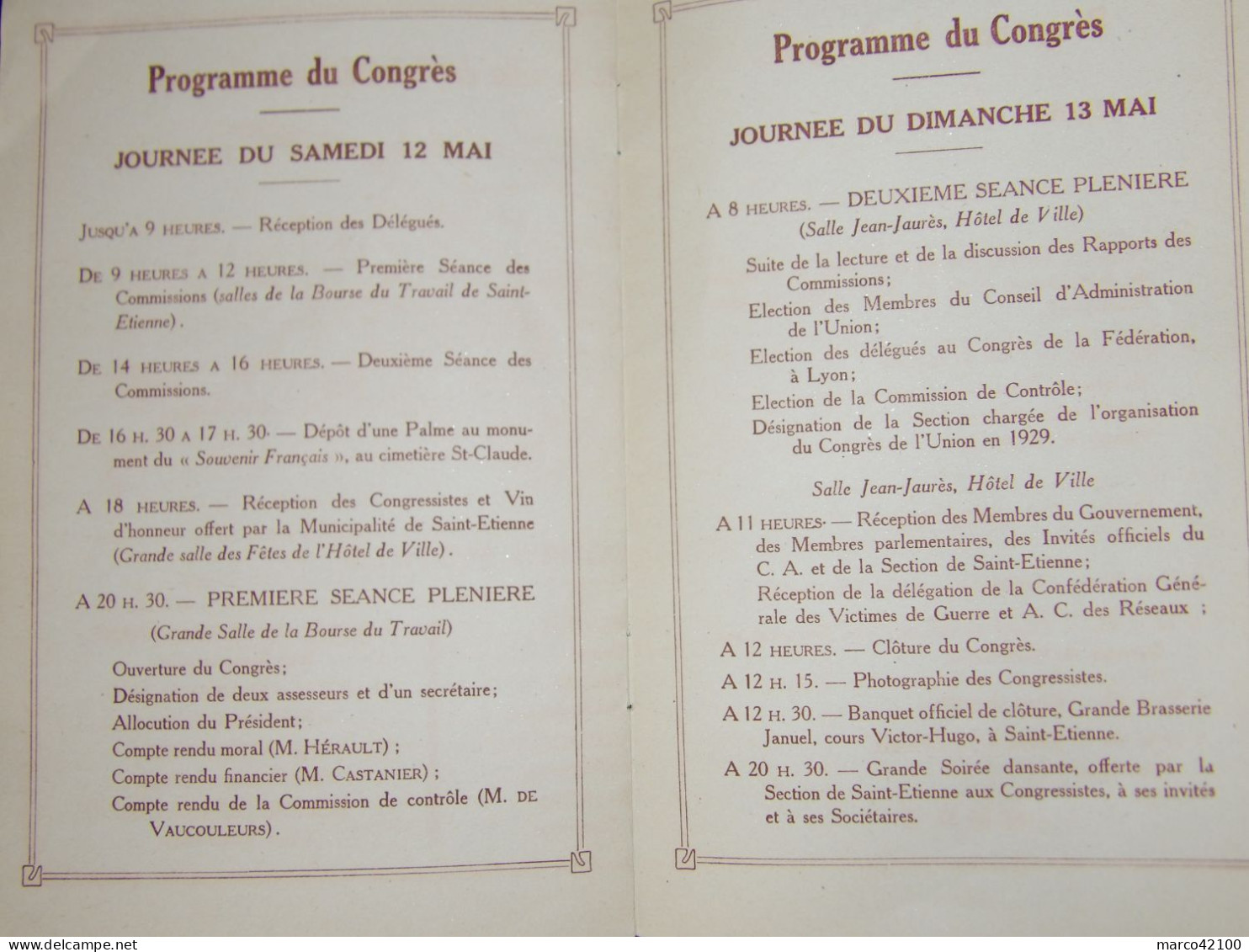 Saint-Etienne,VIIIème Congrès Cheminots Combattants Et Victimes De Guerre 14-18, PLM, 1928 - Historical Documents